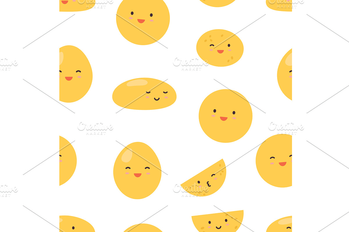 Funny yellow faces seamless pattern, a Food Illustration by LadadikArt