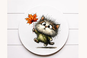 Funny Autumn Cat Clipart, a Seasonal Illustration by Designworld (Thumbnail 11 of 11)