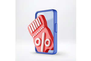3D Red coupon with percent sign on, a Technology Illustration by Abscent