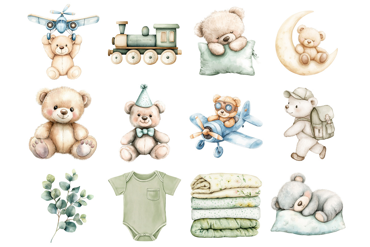 Green Sage Teddy Bear Clipart, a Seasonal Illustration by CitraGraphics (Photo 2 of 3)