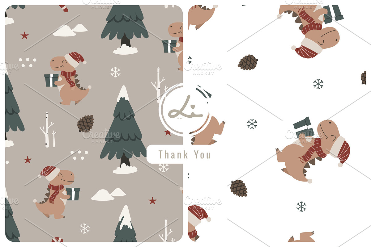 Dinosaur christmas pattern, a Pattern Graphic by lindoet23 (Photo 1 of 4)