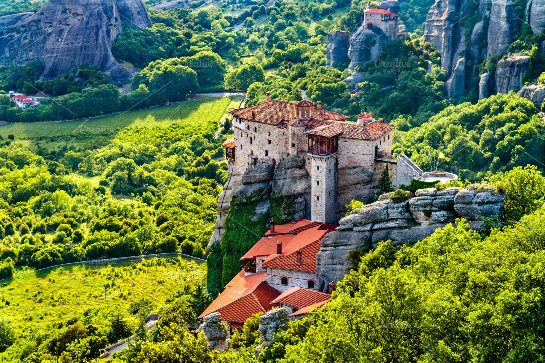 Monastery of roussanou at meteora in stock photo containing greece and meteora, an Architecture Photo by Leonid Andronov