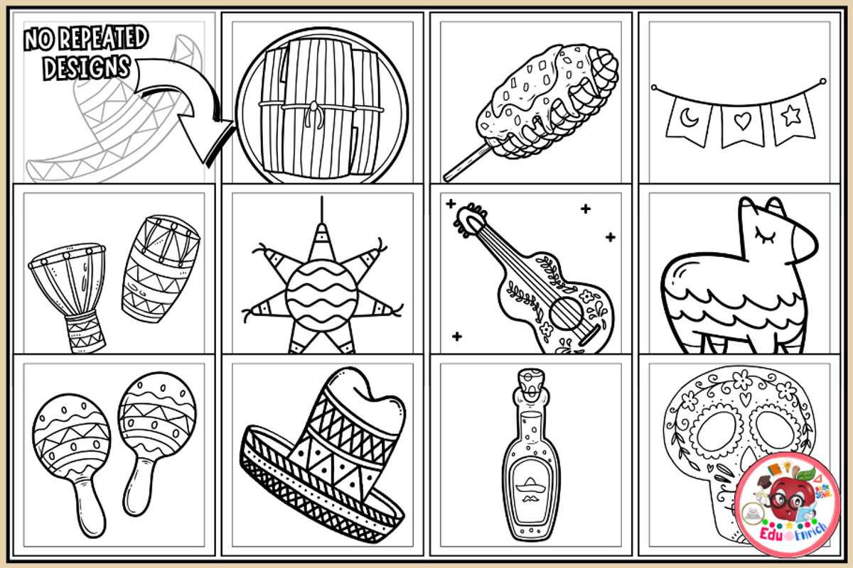 Cozy Fiesta Bold&Easy Coloring Pages, a Seasonal Illustration by EduEnrich (Photo 3 of 3)