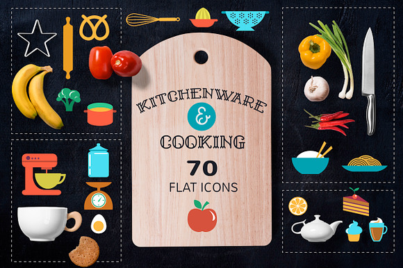 Cooking Baking 70 Flat Icons