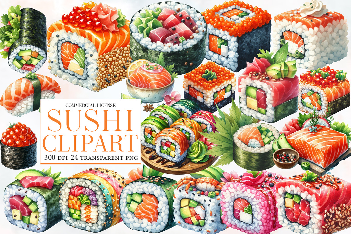 Sushi Clipart Bundle, an Illustration by Designworld (Photo 1 of 4)