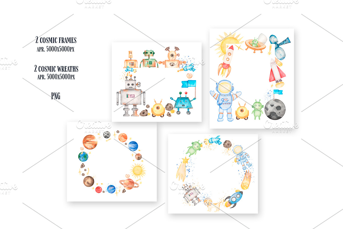 Watercolor Cute Space Collection, a Technology Illustration by MayaNavits (Photo 5 of 10)