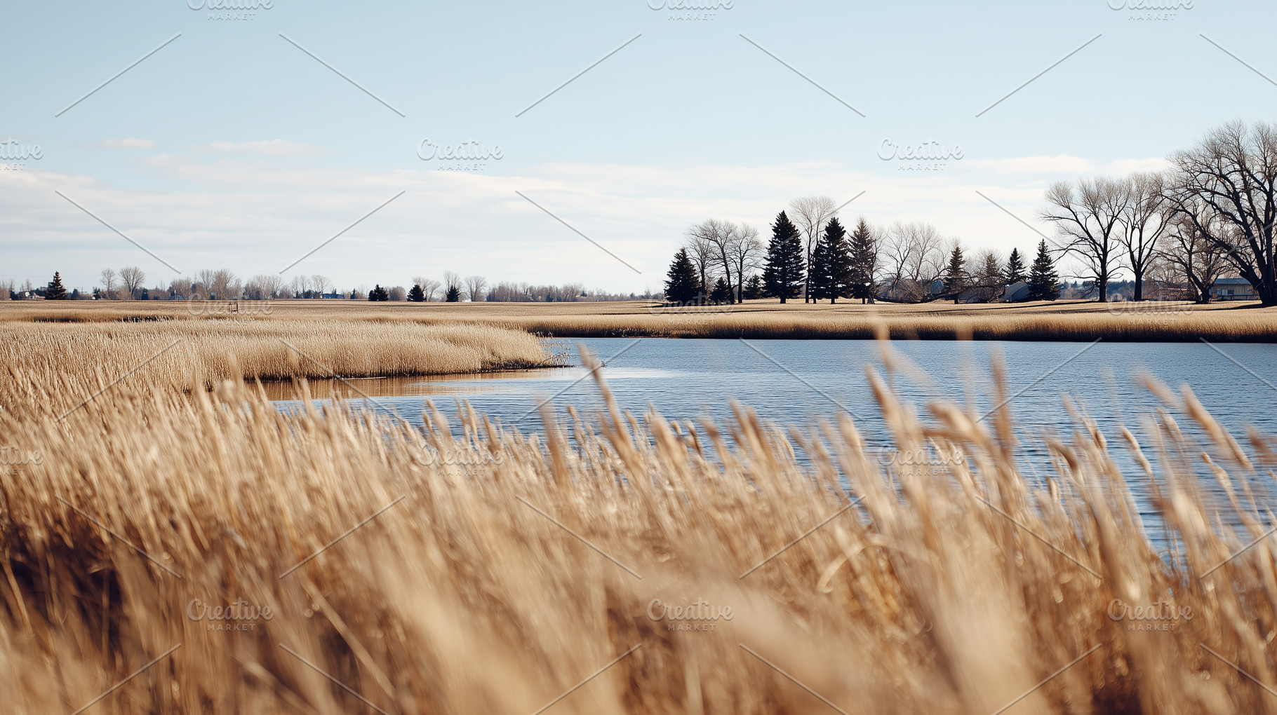 Golden reeds swaying by a calm lake, a Nature Photo by MistyDay