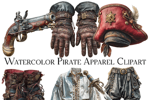 Watercolor Pirate Apparel Clipart