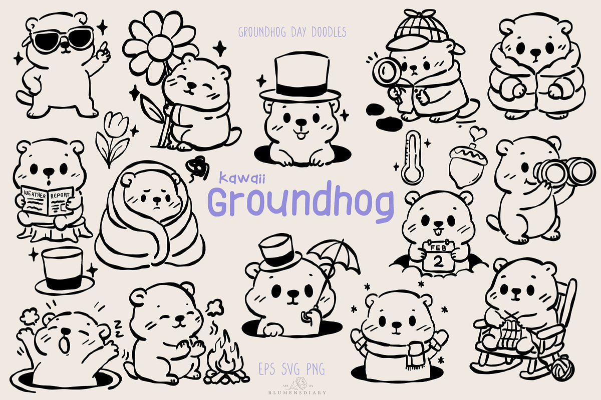 Kawaii Groundhog Day Line art, an Animal Illustration by Blumensdiary (Photo 1 of 5)