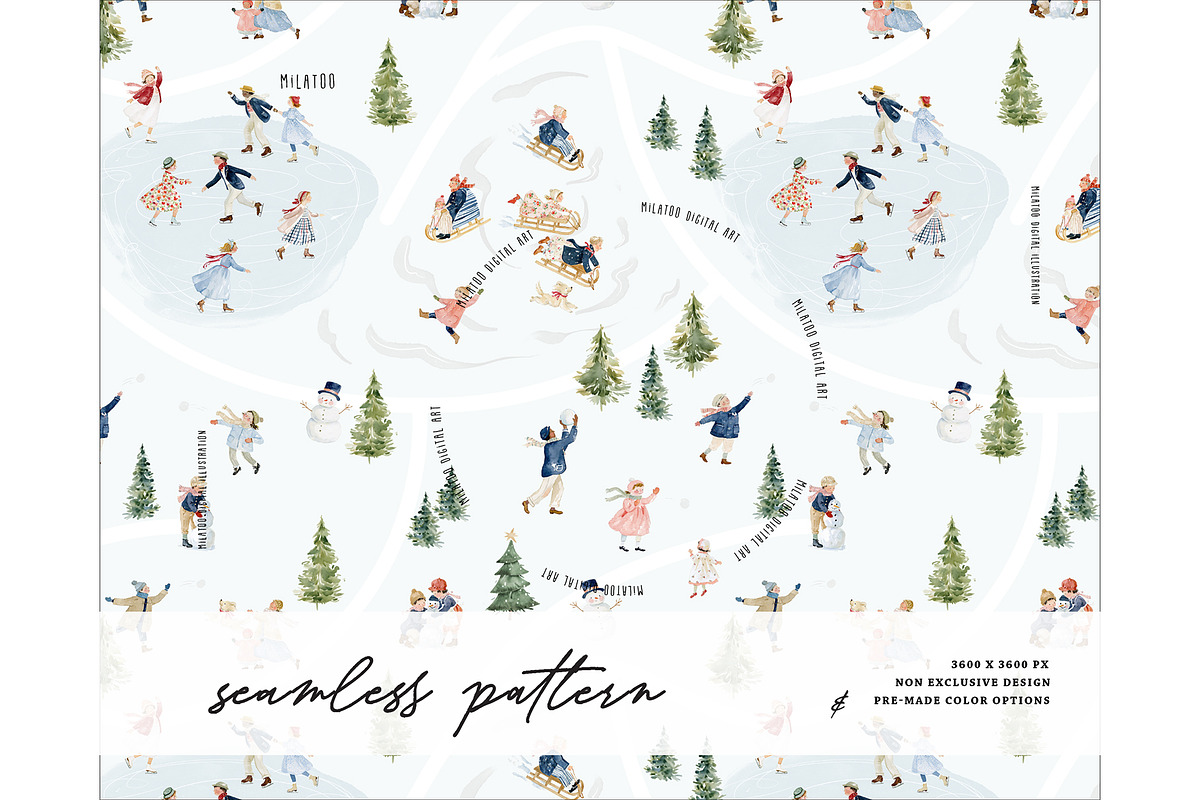 winter fun activities pattern, a Pattern Graphic by Milatoo (Photo 1 of 3)