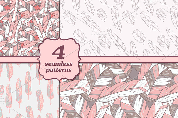 Seamless patterns with feathers preview 8