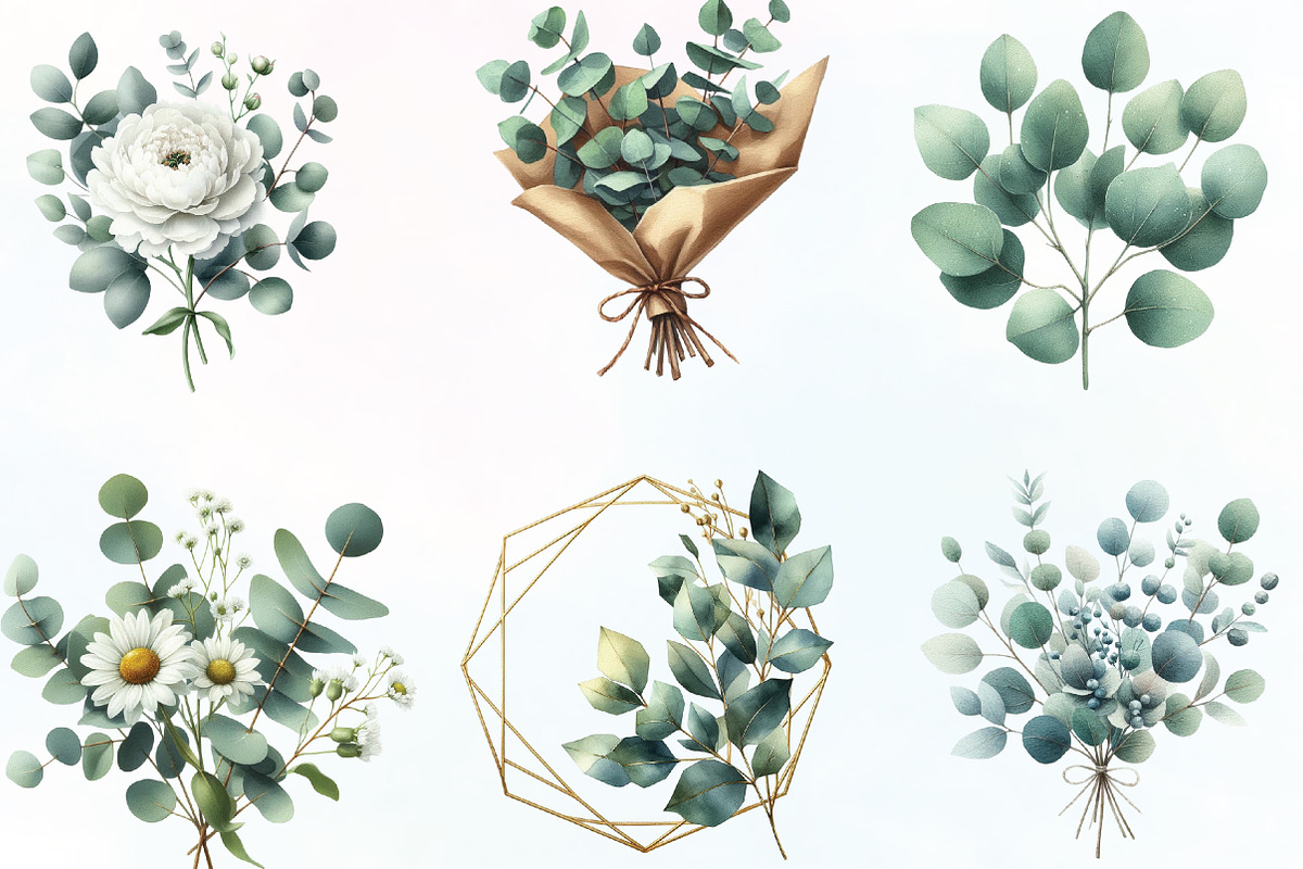 Watercolor Eucalyptus Clipart, an Illustration by CraftArtStudio (Photo 3 of 6)
