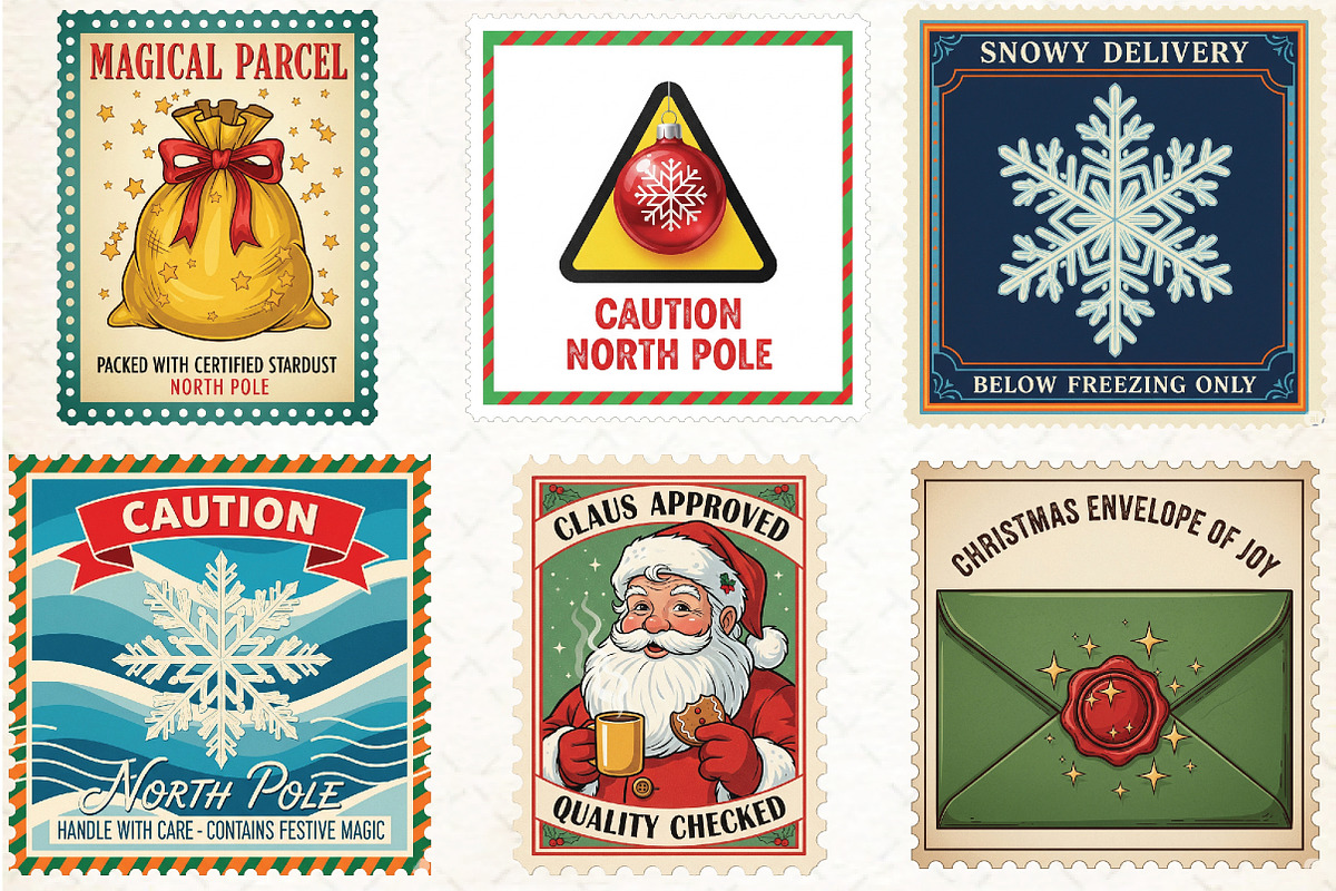 Vintage Christmas Postage Stamps PNG, an Illustration by Libby Wishes (Photo 3 of 4)