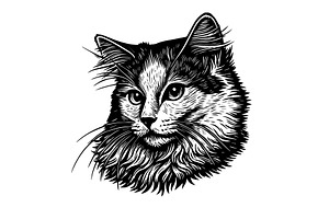 Cat head monochrome portrait. Hand, an Animal Illustration by Nenahliadava Design