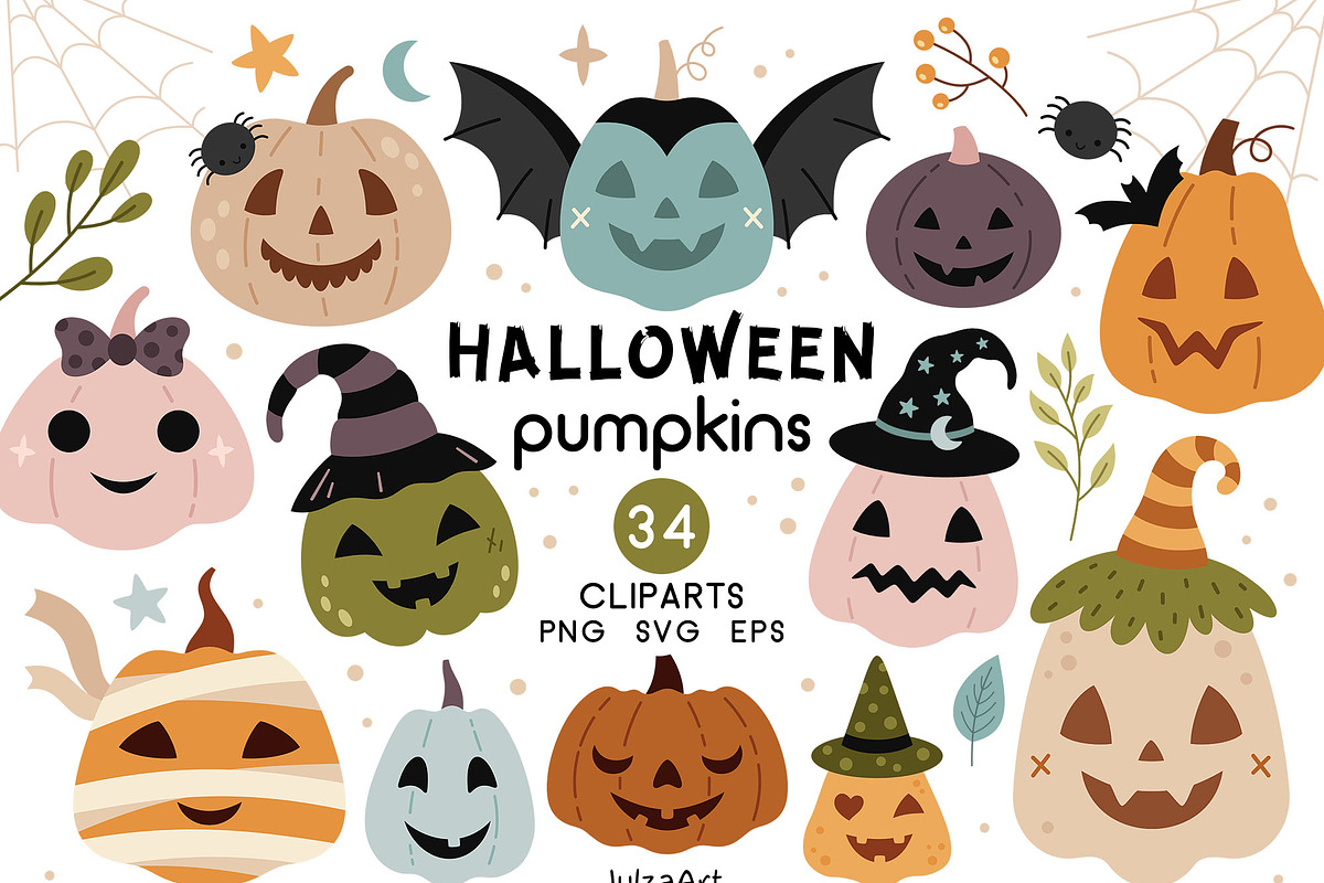 Halloween pumpkins clipart, a Seasonal Illustration by JulzaArt (Photo 1 of 7)