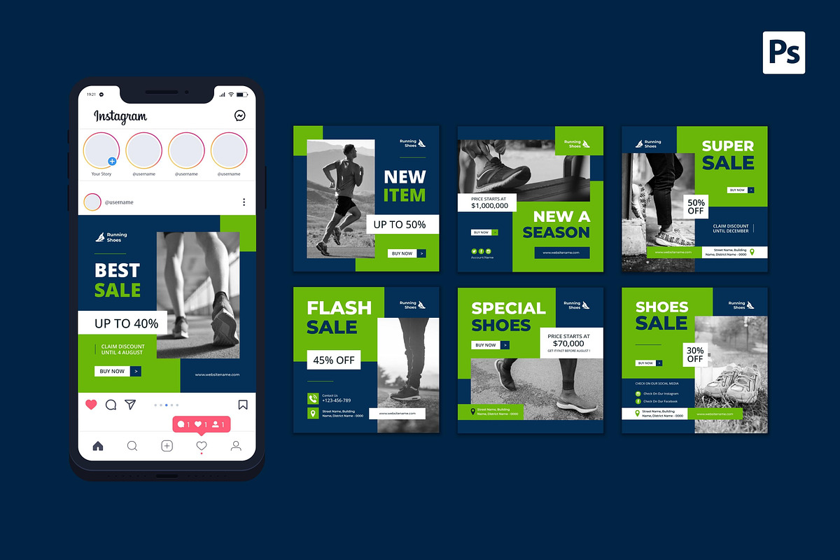 Running Shoes Instagram Post, a Social Media Template by CavenArt (Photo 3 of 5)