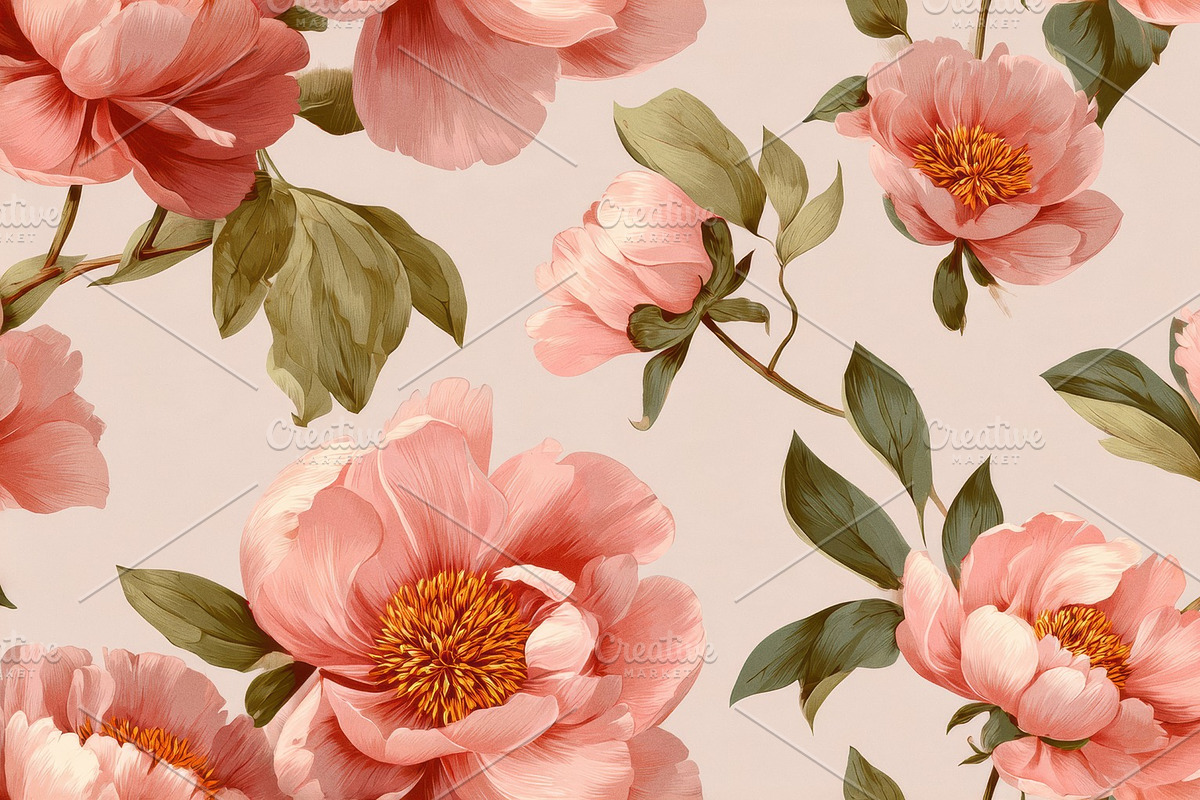 Lush Coral Peony Seamless Pattern, a Pattern Graphic by Virgo Studio