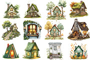 Green Autumn Cottage Clipart, an Illustration by Watercolor design (Thumbnail 2 of 5)