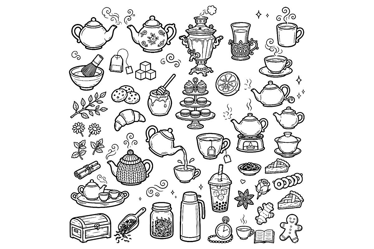 Tea and Coffee Time Doodle Set. Hand, a Food Illustration by Voodz_shop (Photo 1 of 3)