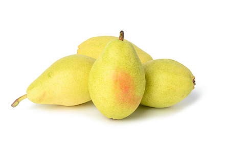 bunch of ripe yellow pears isolated on white background, a Photo by ndanko
