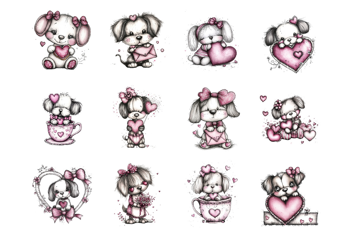 Whimsical Valentine Puppy Dog Clipar, an Illustration by Design Market (Photo 2 of 3)
