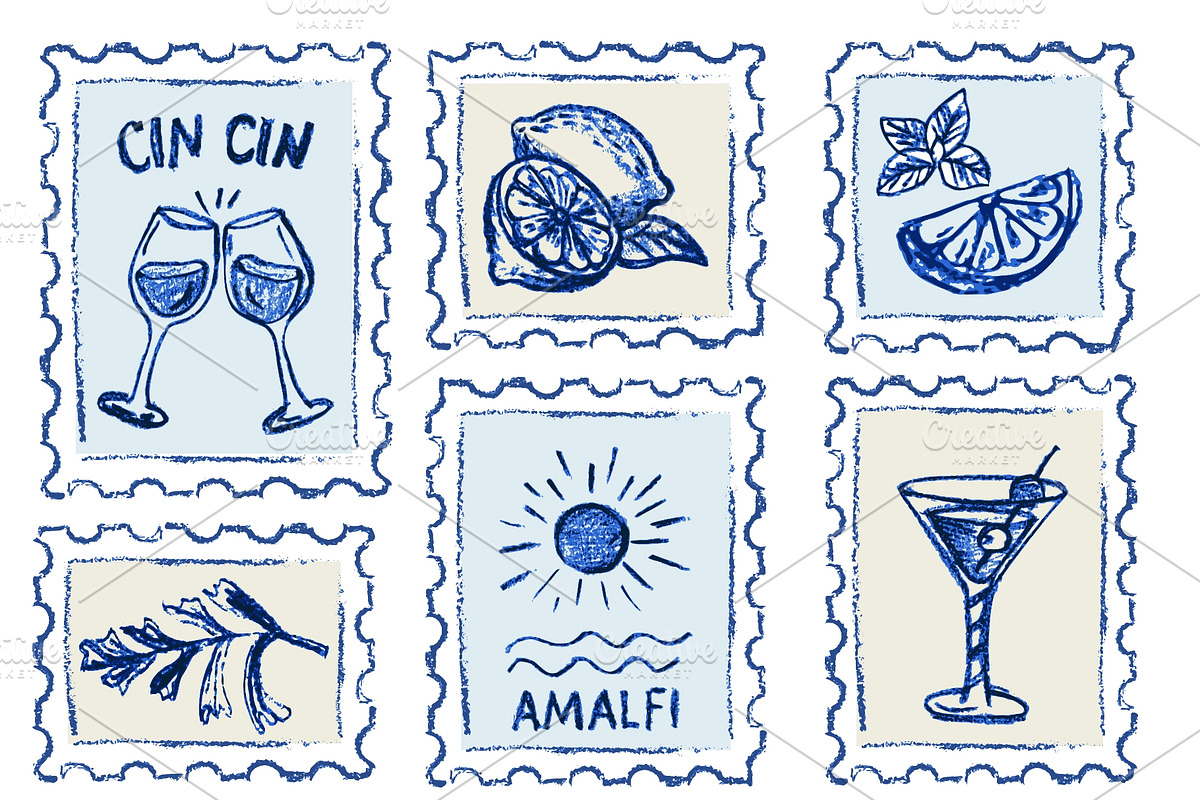 Hand drawn Amalfi coast postage, a Food Illustration by Zimages (Photo 3 of 3)
