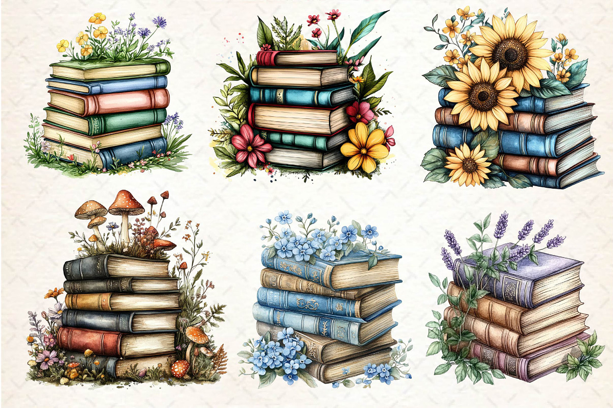 Pretty Books with Flowers Clipart, an Illustration by Dream Creation (Photo 5 of 6)