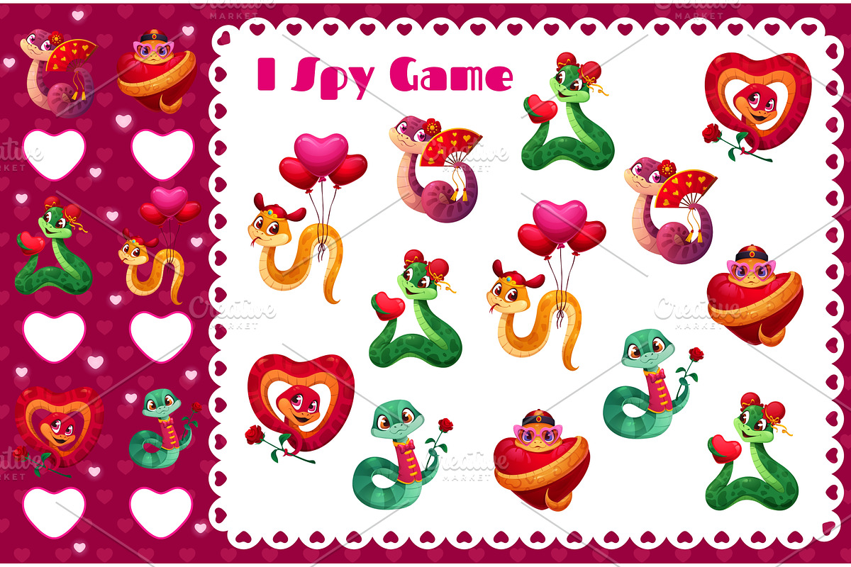 Valentines day snakes, I spy game, a Seasonal Illustration by Buch&Bee