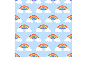 Rainbow and clouds seamless pattern, an Illustration by LadadikArt