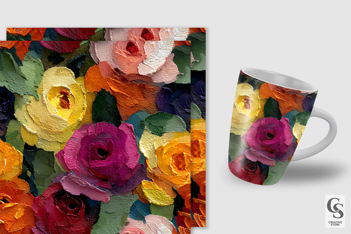 Painted Mixed Media Roses Patterns, a Pattern Graphic by Creative Store (Photo 2 of 5)
