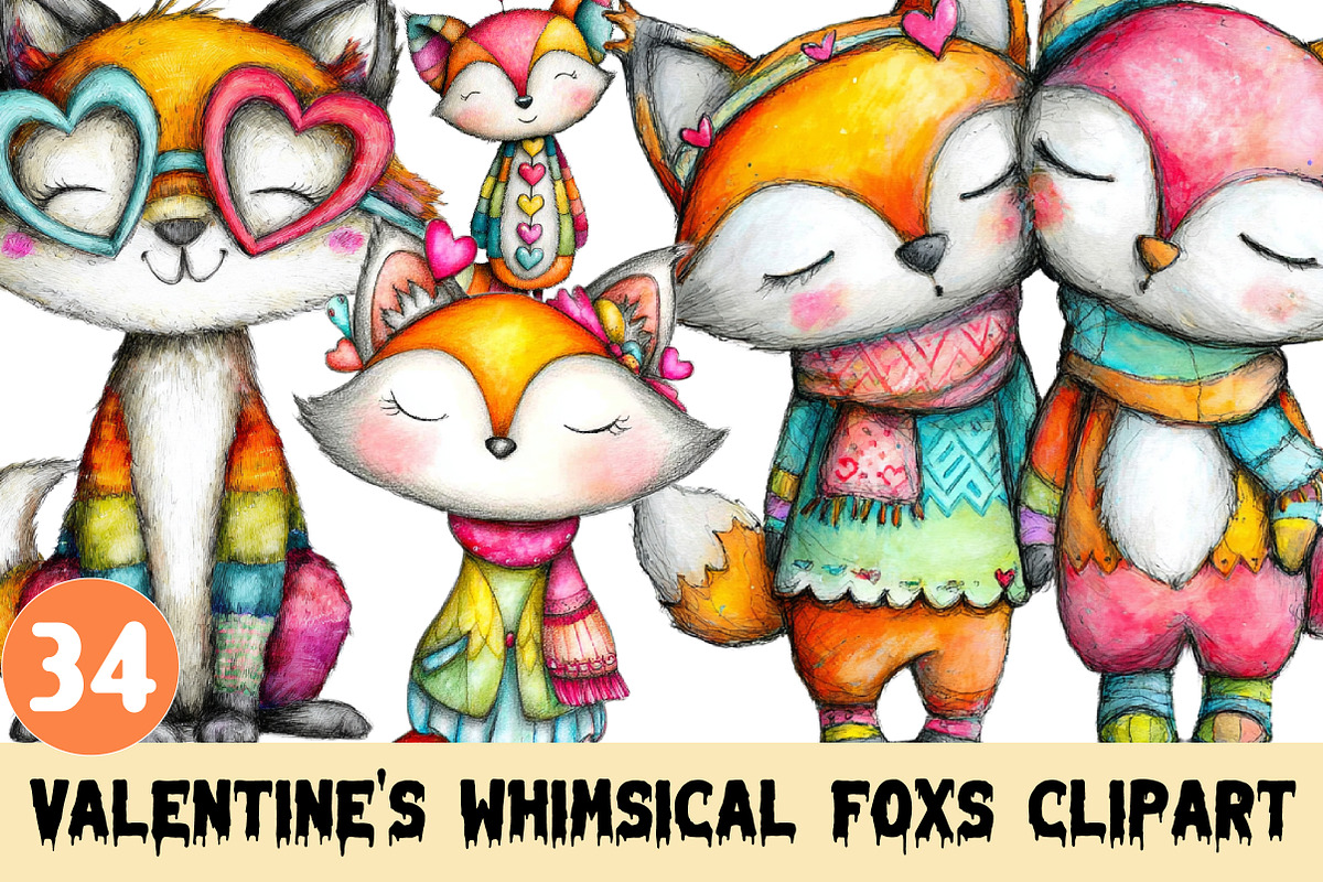 Valentine's Whimsical Foxs Clipart, a Graphic by CitraGraphics (Photo 1 of 4)