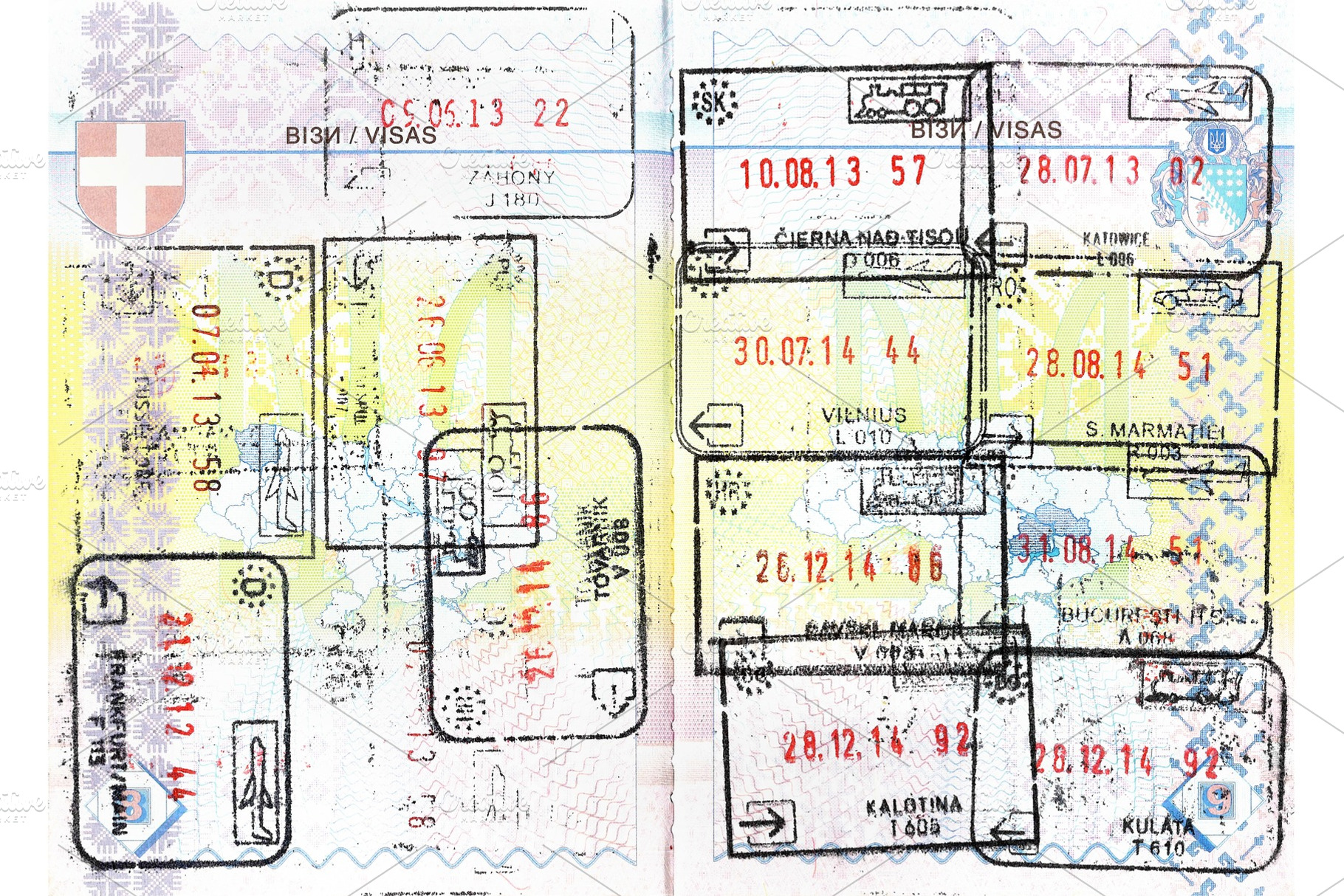 Immigration stamps of Schengen countries, an Abstract Photo by Leonid Andronov