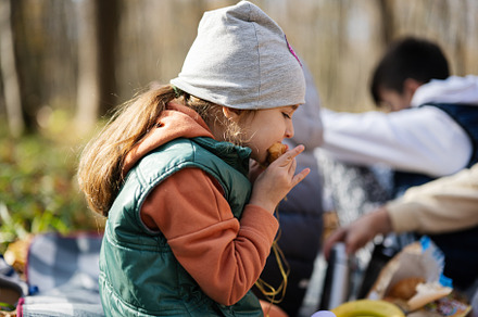 Kids in family picnic at fall forest. Beautifull autumn day., a Person Photo by AS photostudio