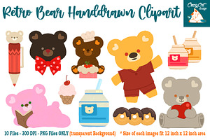 Retro Bear Handdrawn Clipart