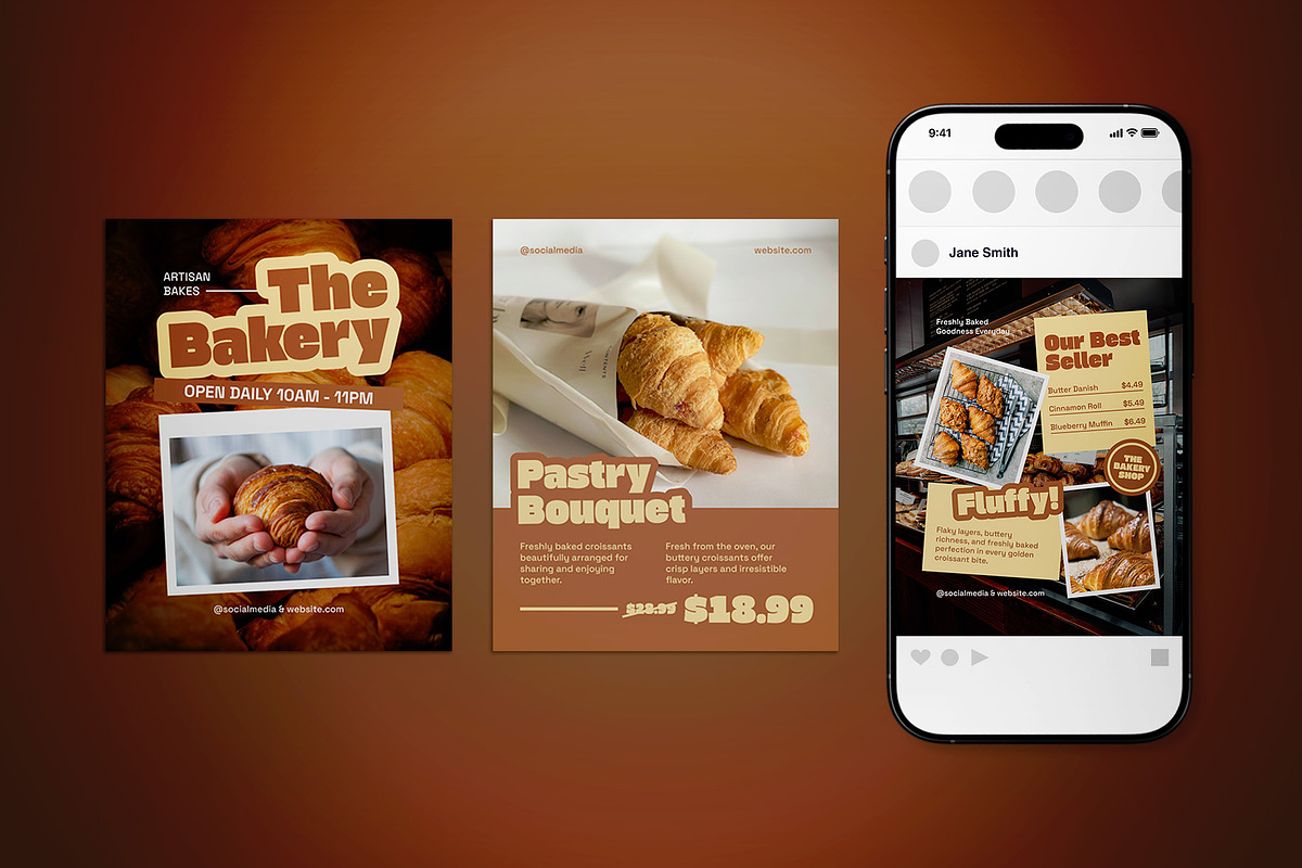 Bakery Shop Social Media Post Pack, a Flyer Template by The Good Store (Photo 2 of 4)