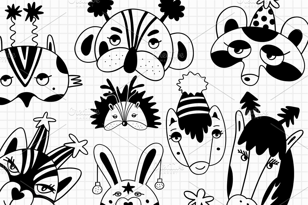 Christmas Mask Hand Drawn Set, an Animal Illustration by Art's and patterns (Photo 2 of 11)