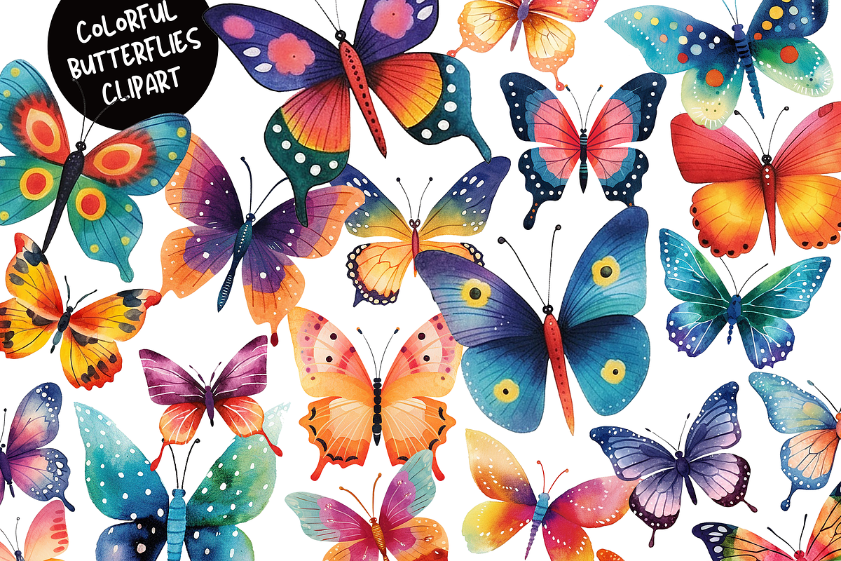 Colorful Butterflies Clipart Set, an Animal Illustration by Creator Goodies (Photo 1 of 7)