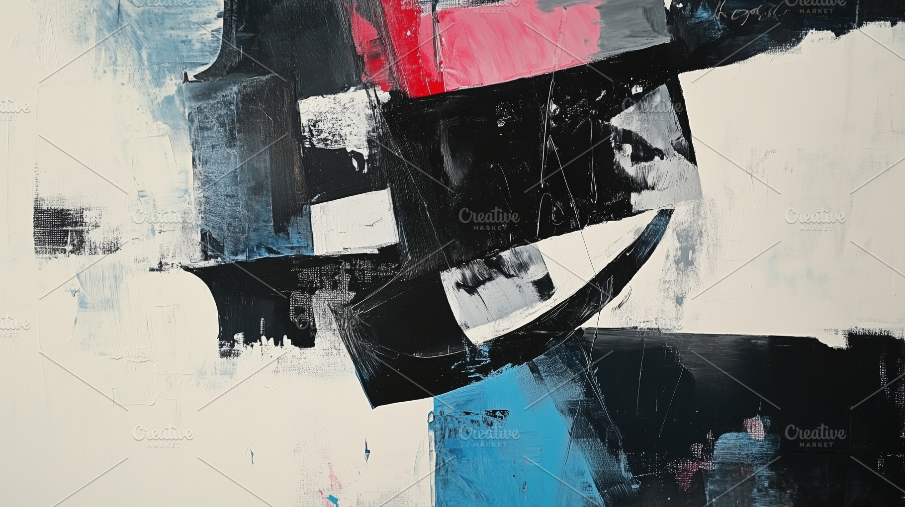 An abstract painting featuring bold black, white, and red shapes with hints of, an Arts & Entertainment Photo by Textures & Backgrounds