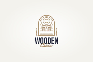 Log Wooden Cabin Line Art Badge Logo