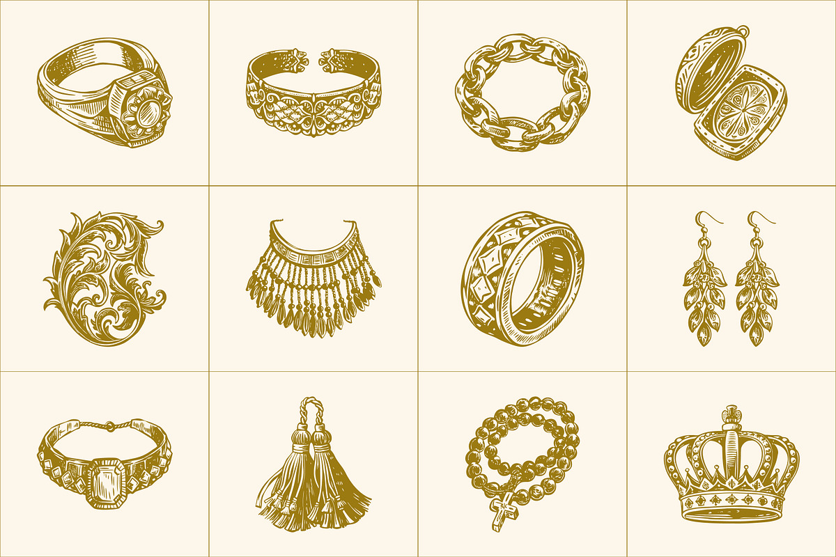 Vintage Jewellery Illustration Set, a Decorative Illustration by Prosymbols (Photo 5 of 8)