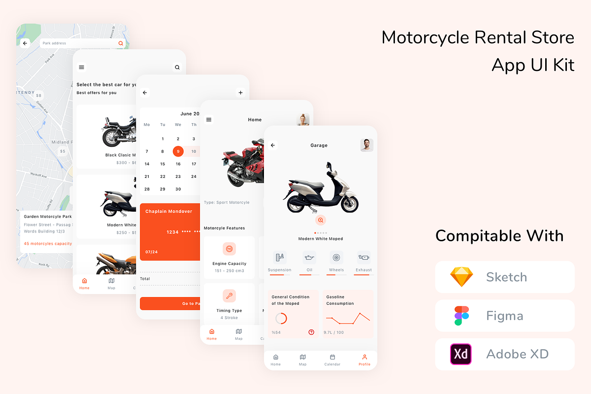 Motorcycle Rental Store App UI Kit, an App Template by Betush