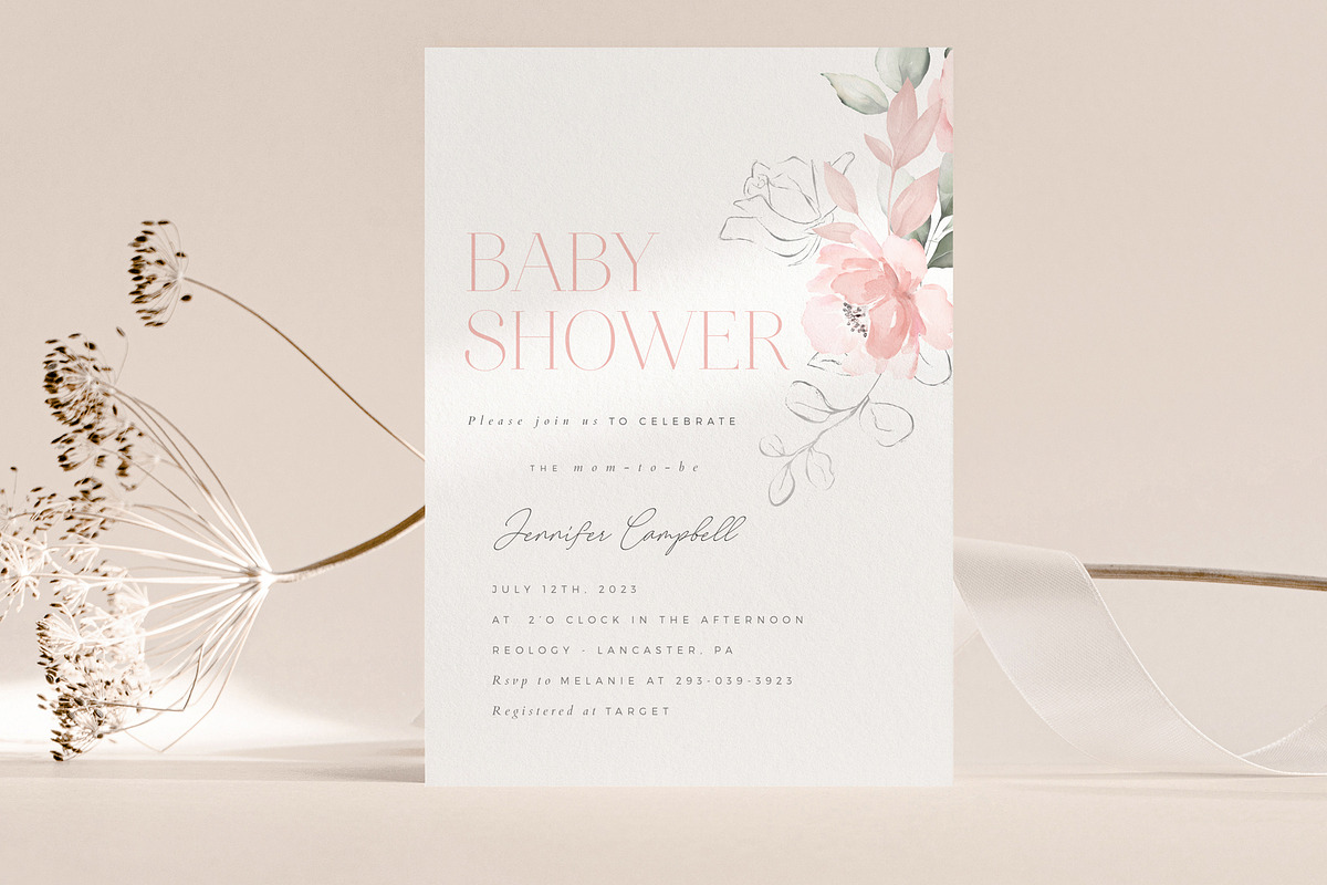 Pink Roses Baby Shower Invite, a Stationery Template by By Stephanie Design (Photo 1 of 3)