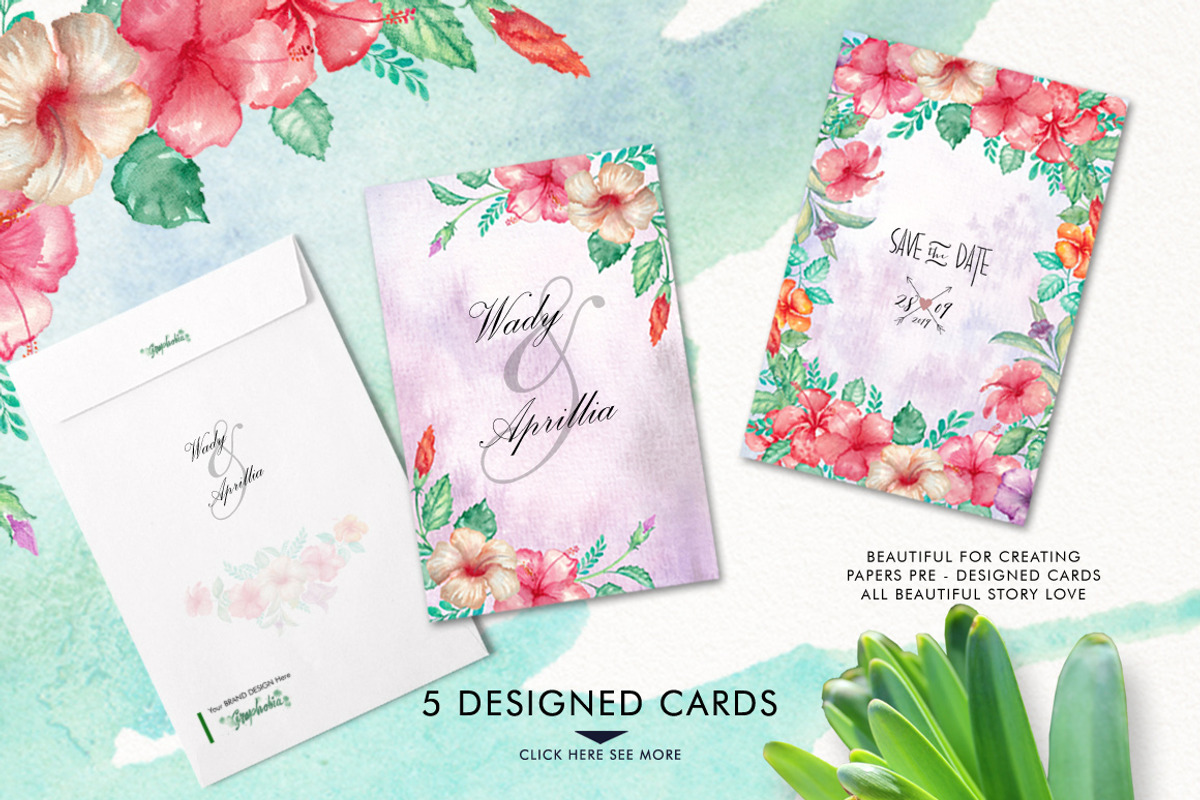Watercolor Hibiscus Flowers, a Decorative Illustration by Graphobia (Photo 4 of 9)