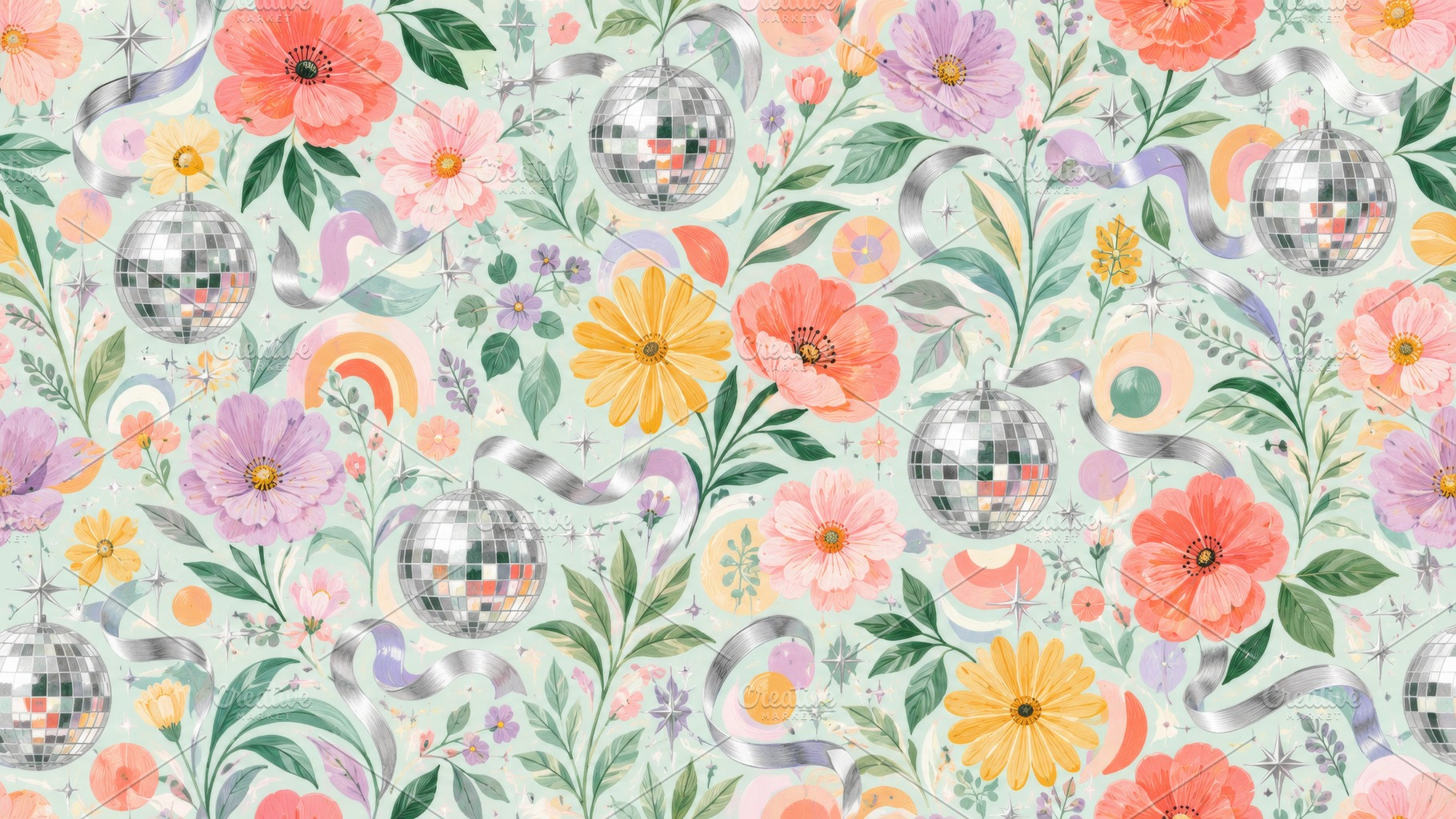 Floral garden disco party theme with, a Photo by Dvoevnore photos