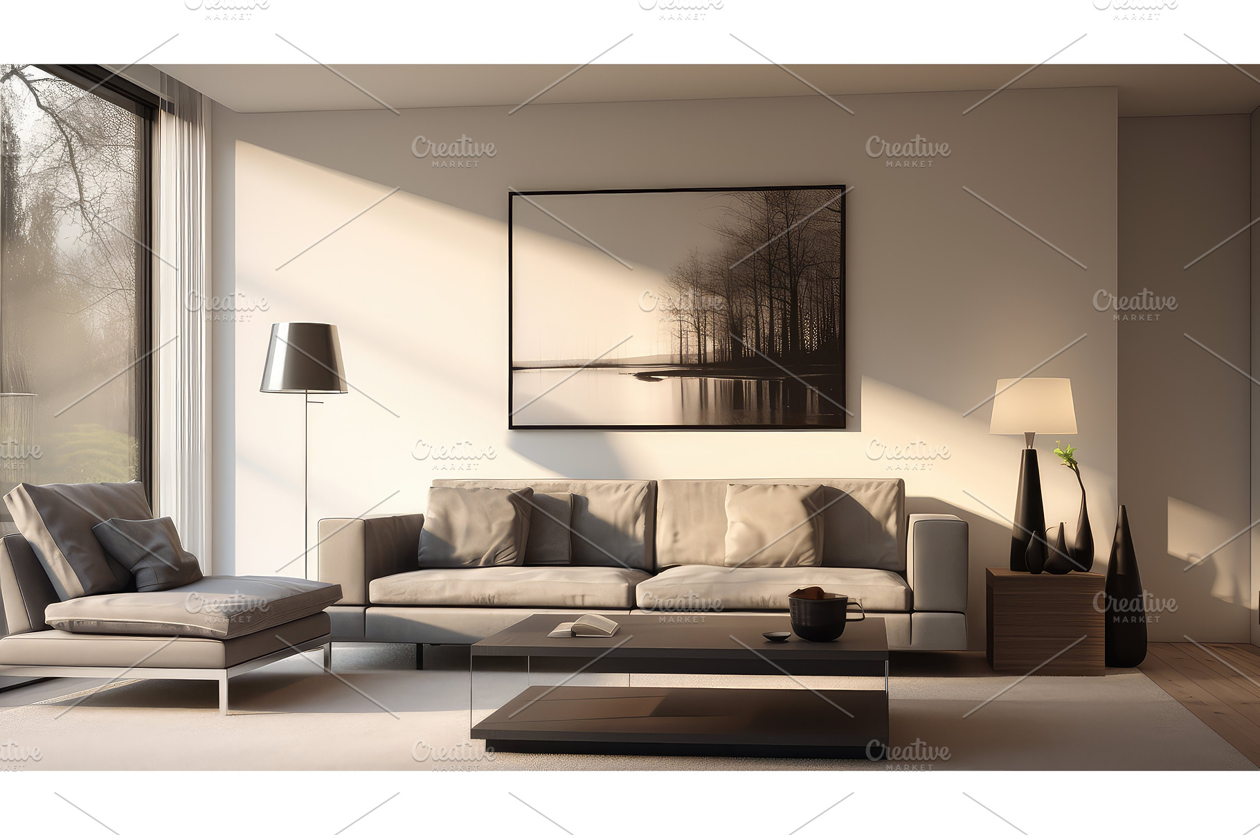 sleek modern living room interior ai, a Background Photo by pikepicture