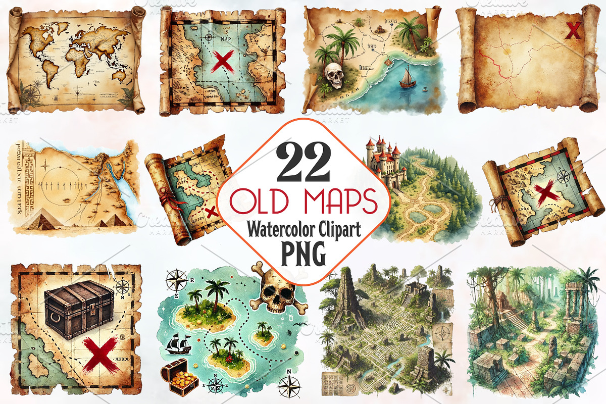Old Maps Designs Clipart, an Illustration by RobertsArt (Photo 1 of 4)