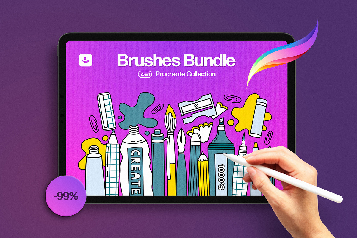 25-in-1 Procreate Brushes Bundle, a Brush Add-On by pixelbuddha.net (Photo 1 of 27)