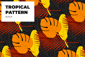 Black tropical seamless pattern
