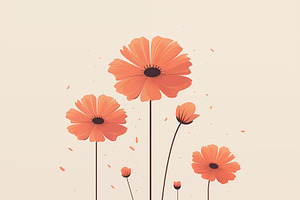 A Minimalist Illustration Of Orange Flowers With Varying Heights, Set Against A