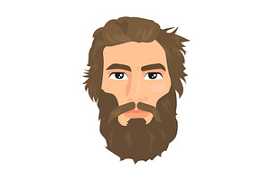 Disheveled Bearded Guy Icon. Colored